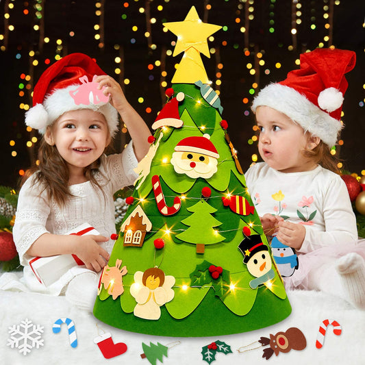 Montessori 3D Filz Weihnachtsbaum mit Lichterkette - Perfekt für festliche Dekoration und kreatives Lernen