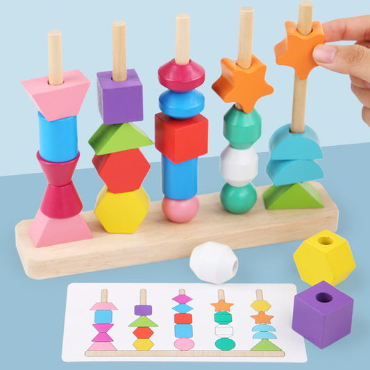 Holzfarben- und Formen-Fädespielzeug im Montessori-Design für kreatives Lernen