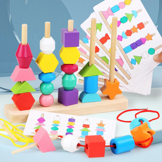 Holzfarben- und Formen-Fädespielzeug im Montessori-Design für kreatives Lernen