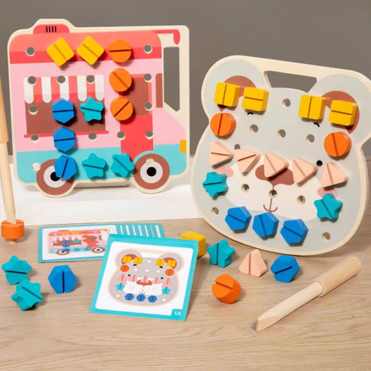 Montessori Farbenschauben Bärenplatte – Perfektes Set für kleine Handwerker zum kreativen Lernen