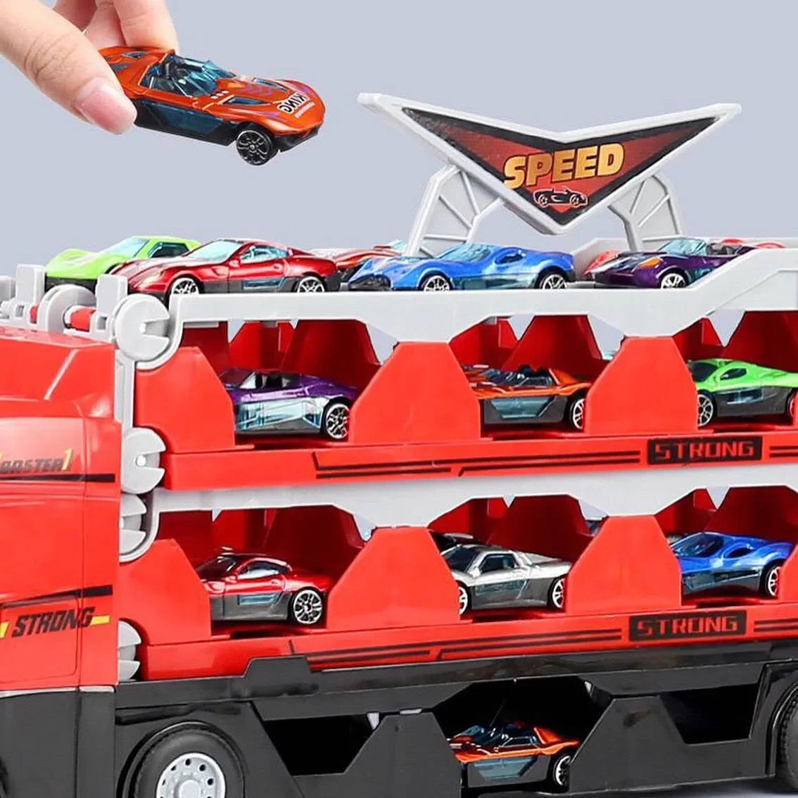 2-in-1 Ausklappbarer Lkw Rennbahnspielplatz für stundenlangen Fahrspaß